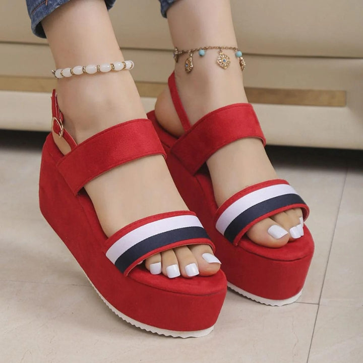 Maroon Cross Comfort Wedges