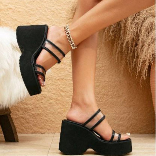 Black Transparent Glamour Wedges