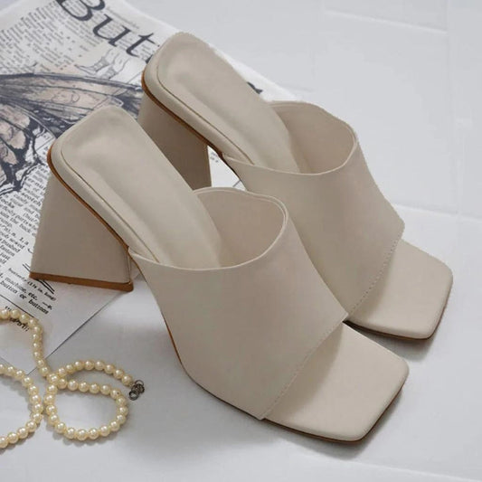 Beige Classy Triangle Heels