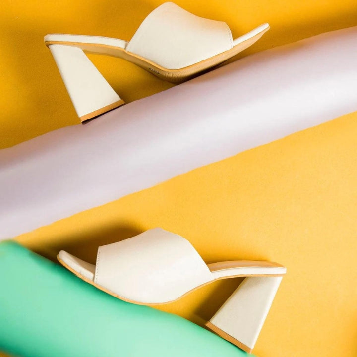 Beige Classy Triangle Heels