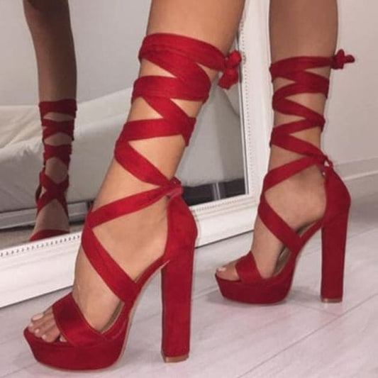 Red Strap Platform Heels