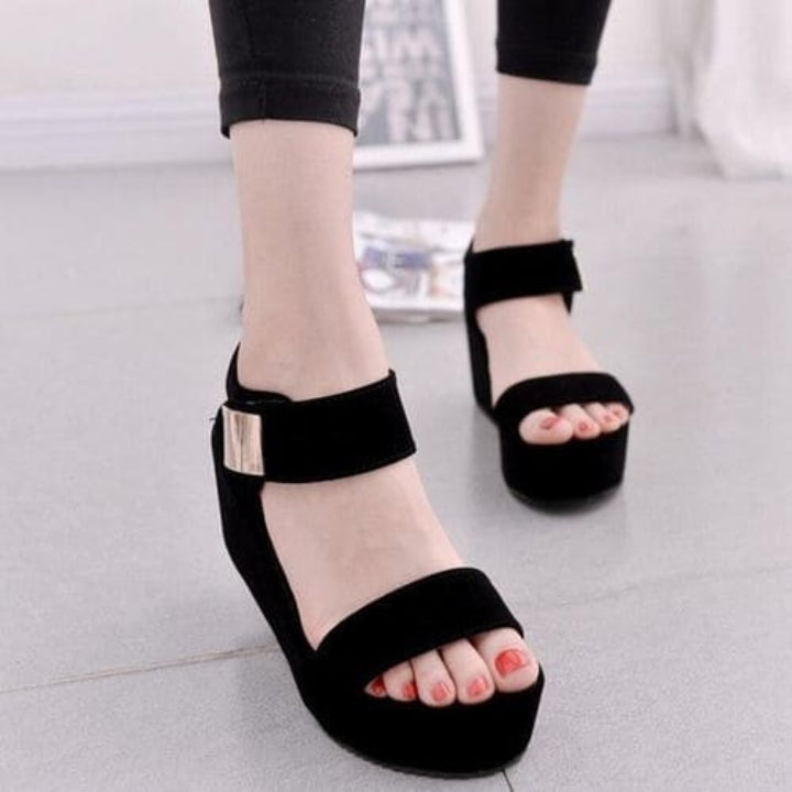 Golden Accent Black Wedge Sandals