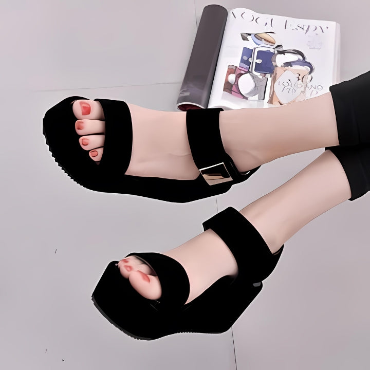Golden Accent Black Wedge Sandals