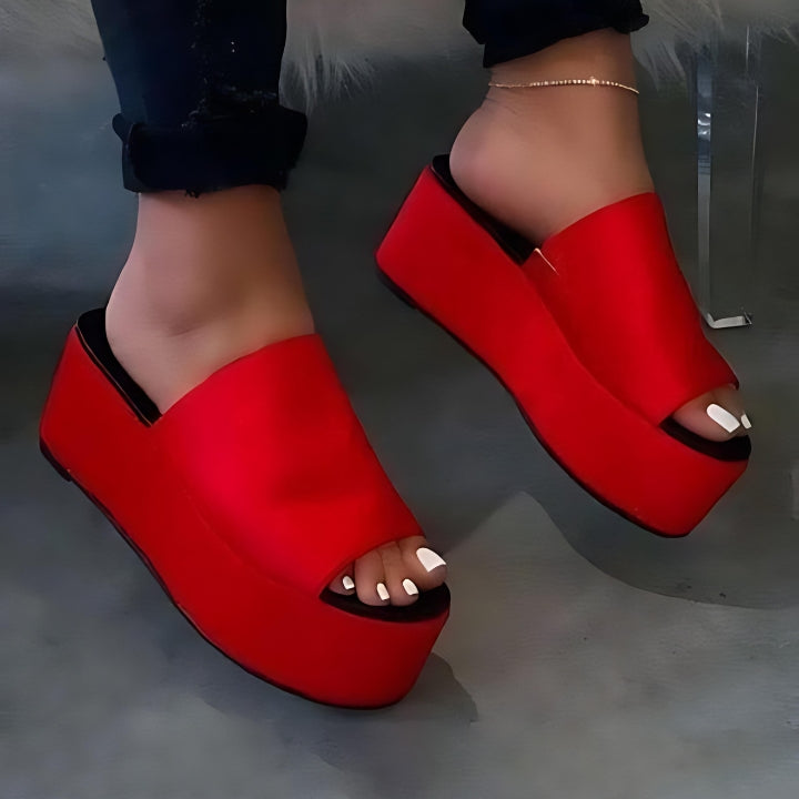Ruby Rise Red Platform Wedges