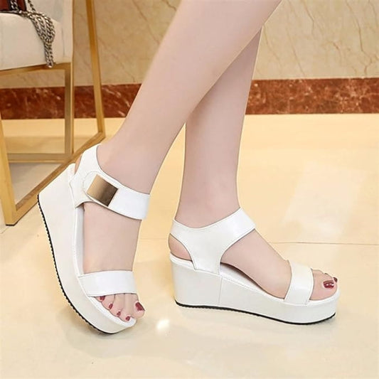 Snow Blossom Ankle Strap Wedges