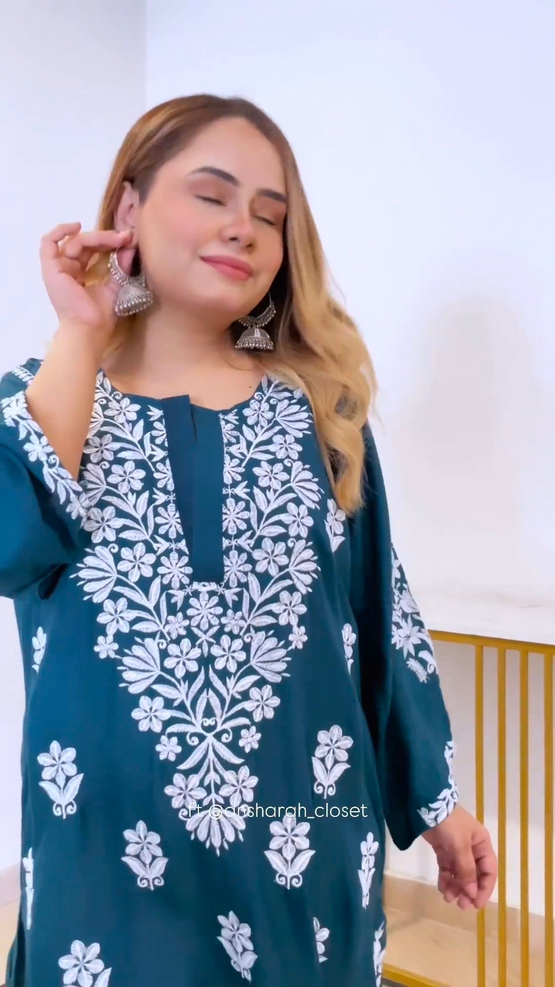 LUCKNOW CHIKANKARI EXCLUSIVE KURTI_PAIR PENT DESIGN (Zinc green)