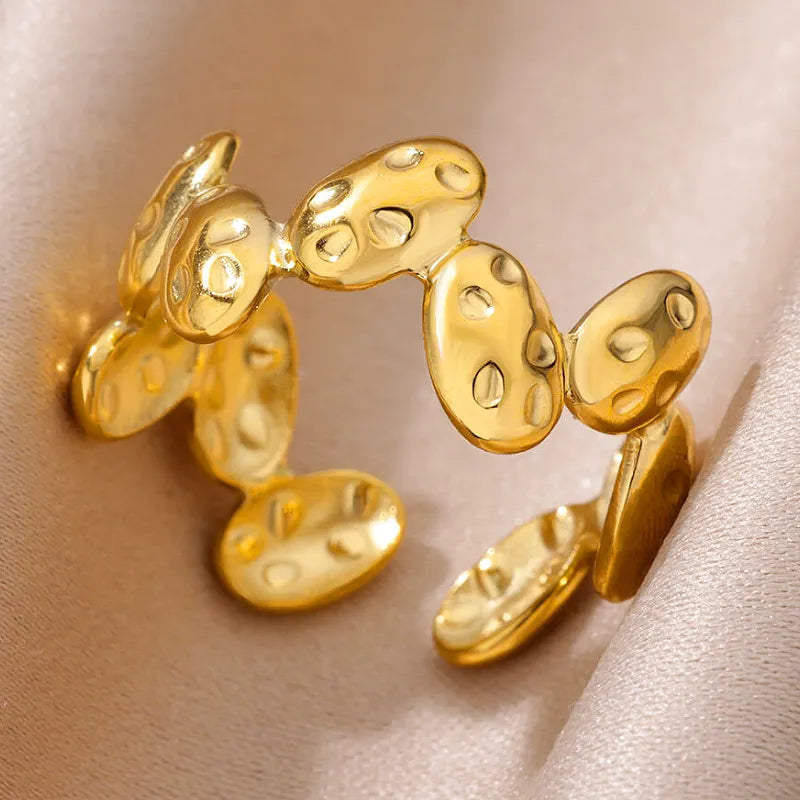 Vintage Flower Style 18K Gold Plated Adjustable Anti-Tarnish Stainless Steel Ring