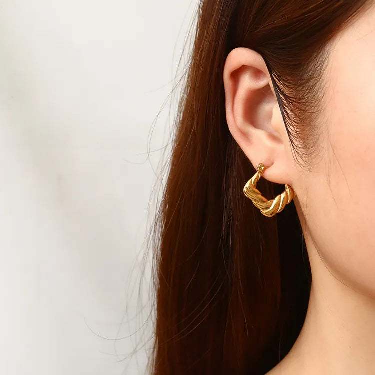 Vintage Style Geometric Plating Stainless Steel Anti-Tarnish Hoop Earrings
