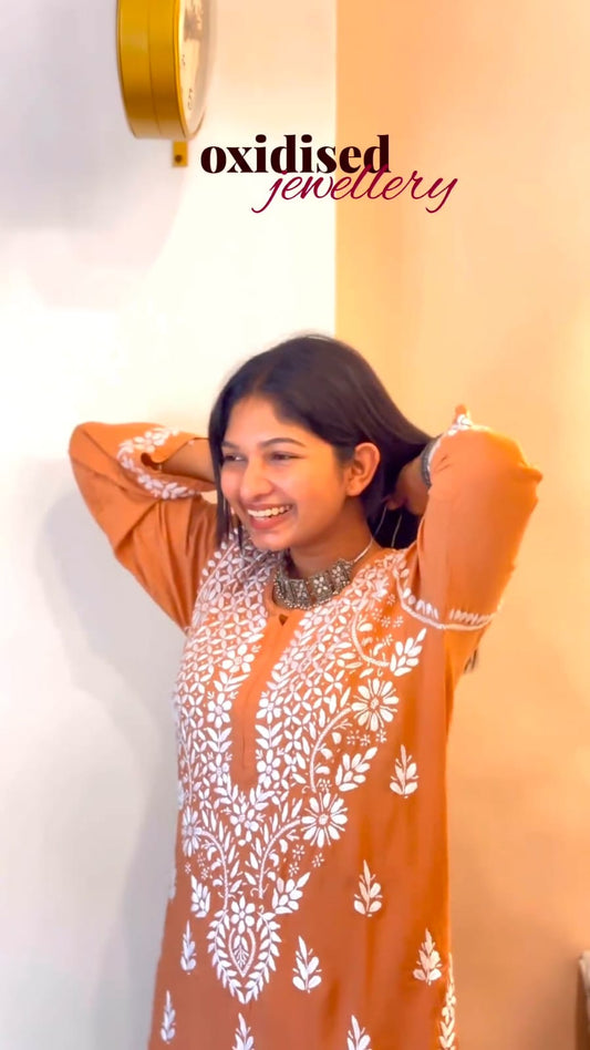 New Chikankari Exclusive Kurti_Pent Pair Design ( Orange)