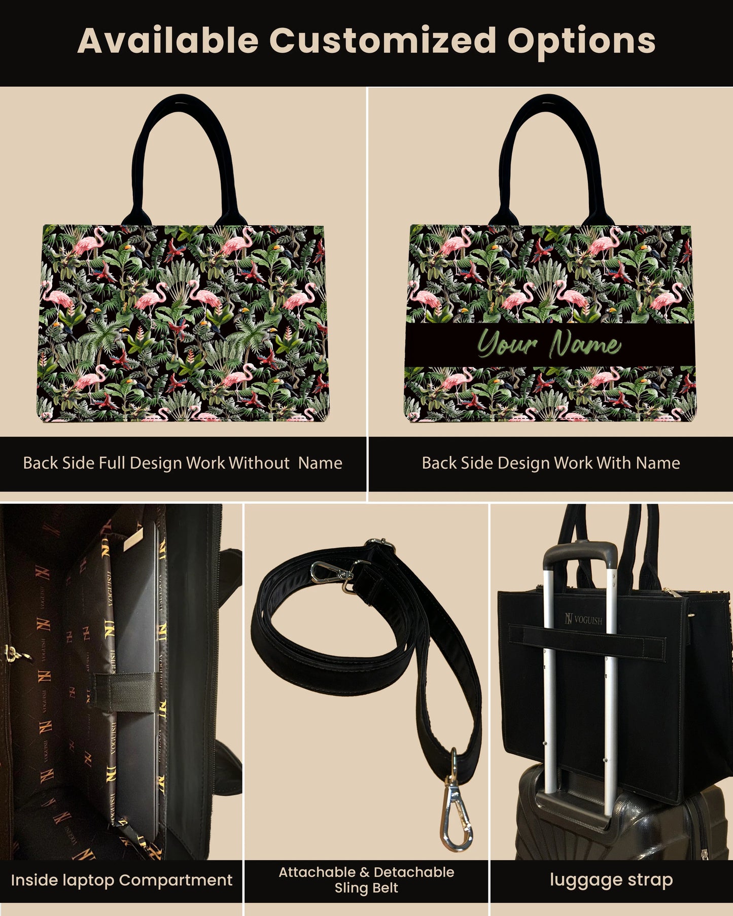 Customized Tote Bag Designed with Flamingo And Colourfull Parrot