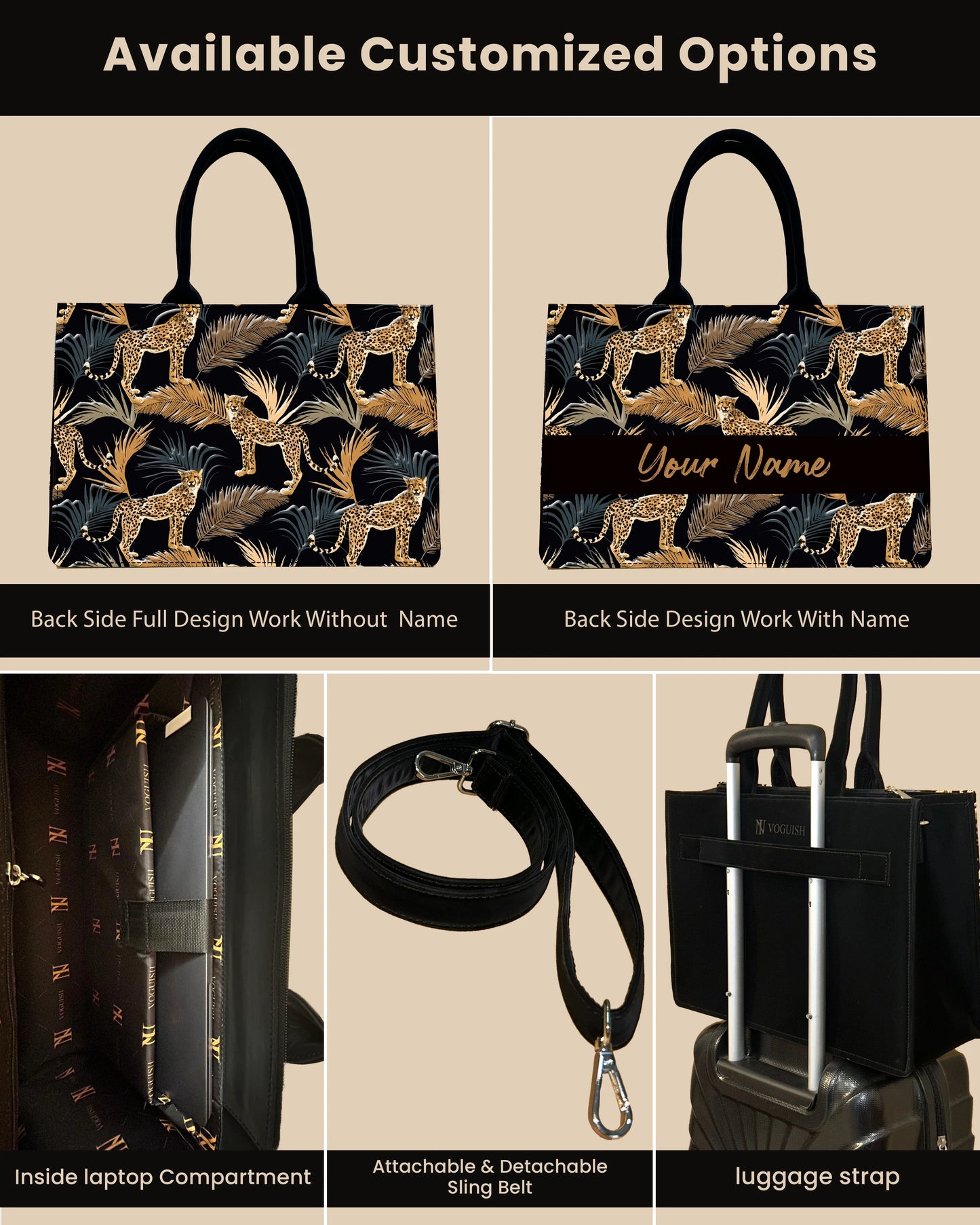 Customized Tote Bag Designed with Marine Pattern Background And Leopard Palms