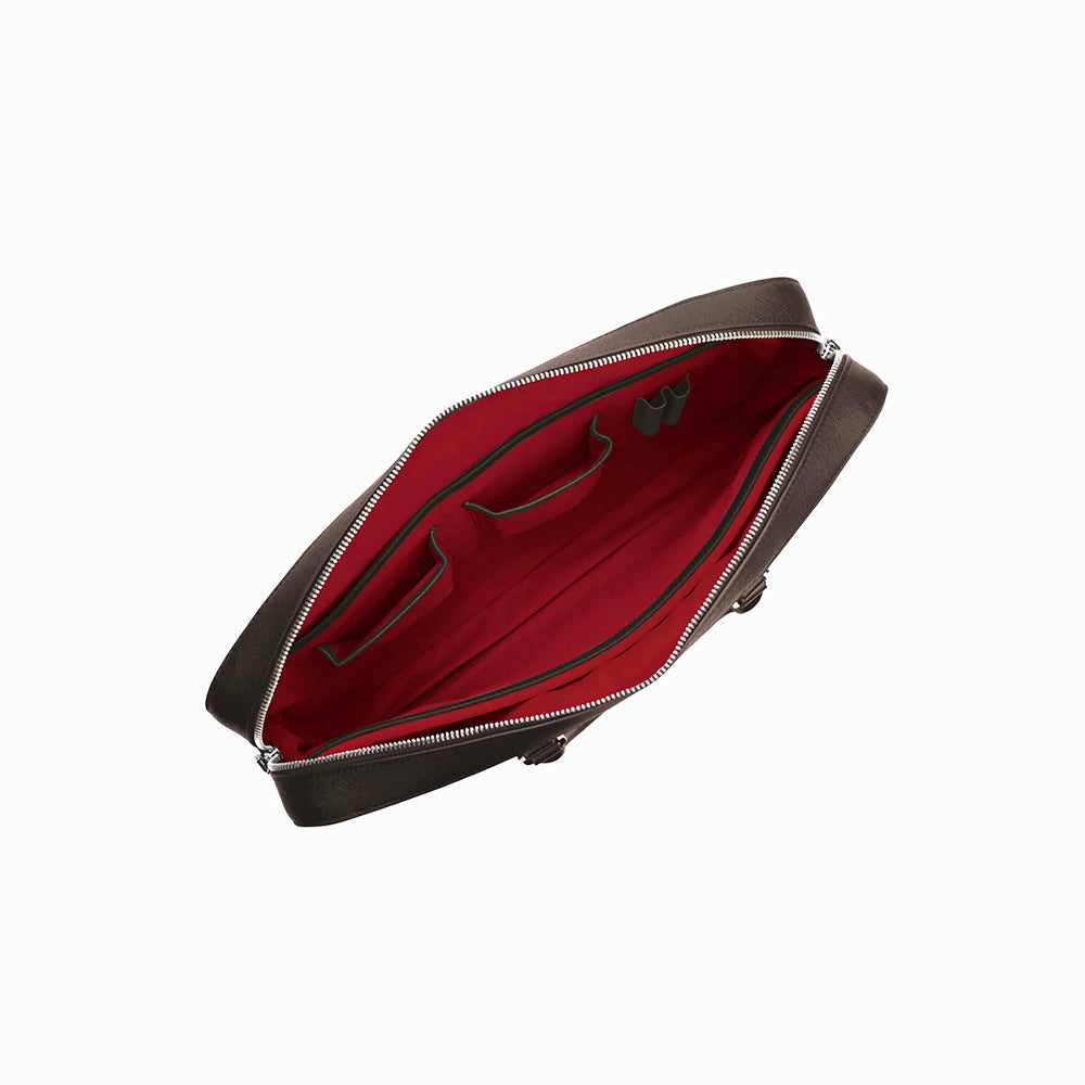 Manhattan Leather Briefcase - Brown & Racing Red