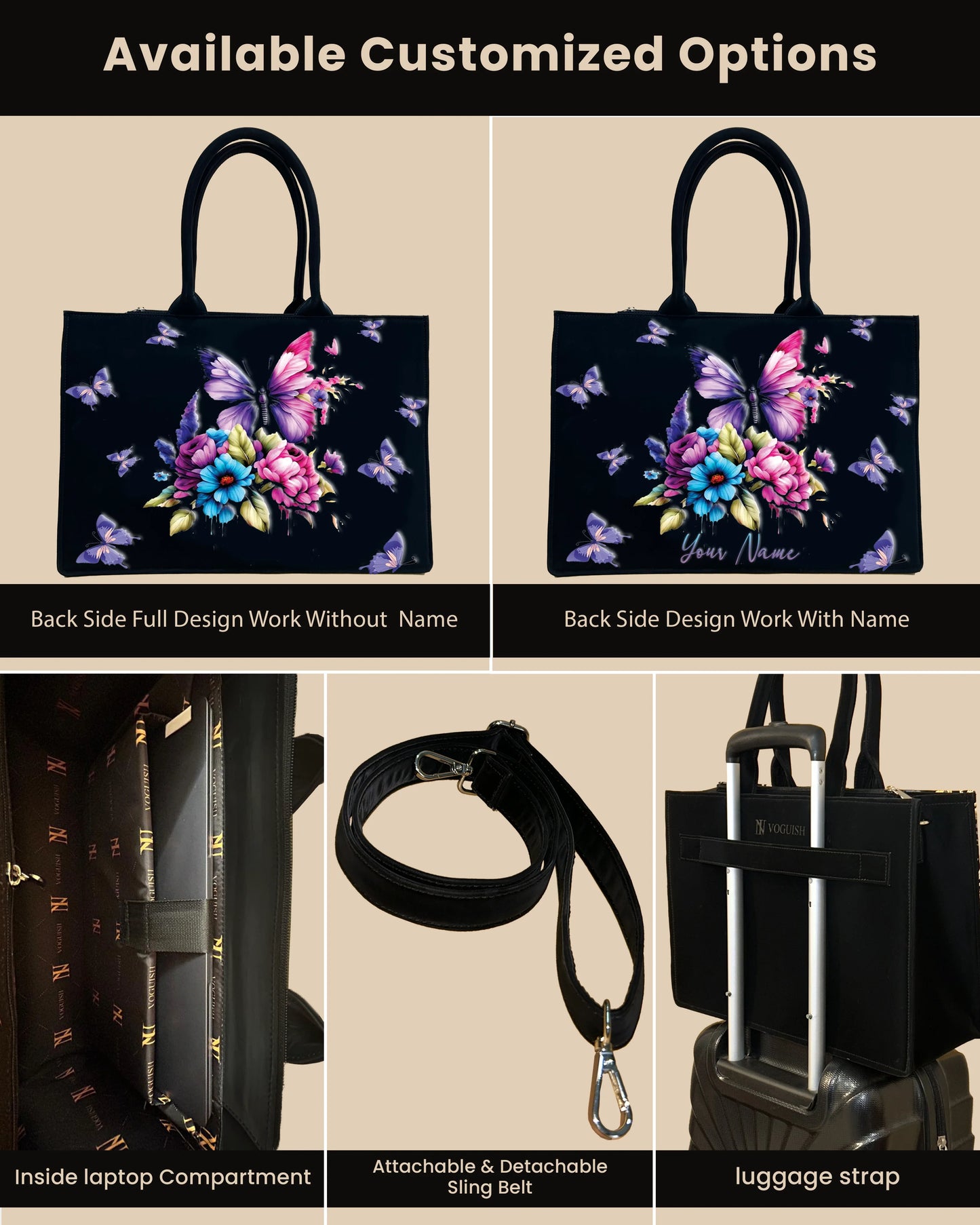 Colorful Floral & Butterfly Customized Bag with Name