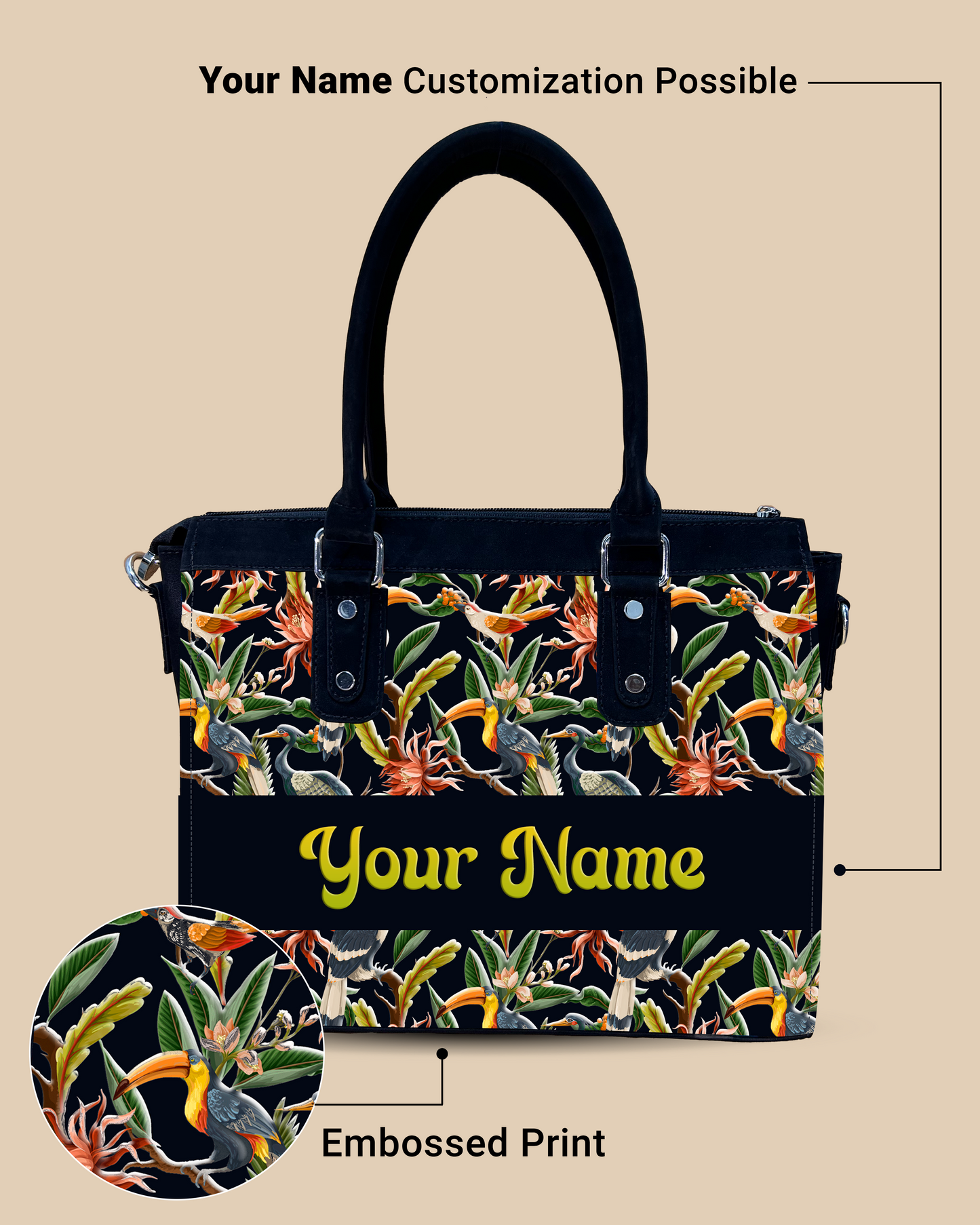 Aurelia Hornbill , Careens  Birds And Tropical Flowers Designer Sling Bag for Everyday Use